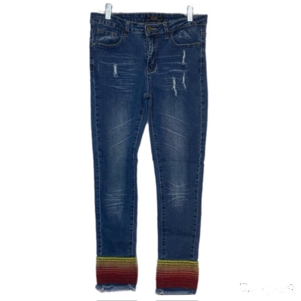 Lucky & Blessed Distressed Skinny Jeans Embroidered Ankle 30X26